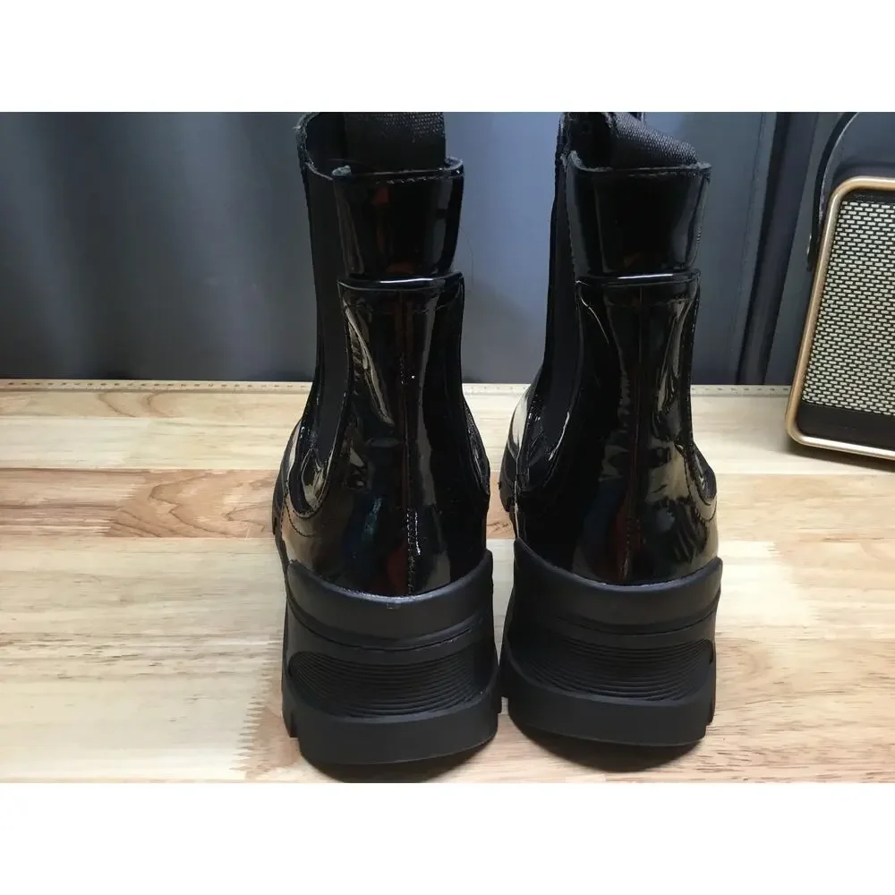Greats Hewes Women's 9.5 Black Patent Leather Pull-On Round Toe Chelsea Boots